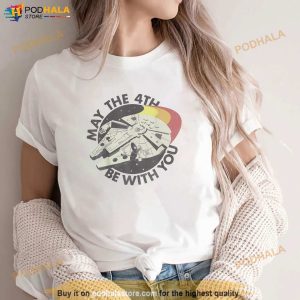 Star Wars Millennium Falcon Retro May The 4th Be With You White Shirt 2