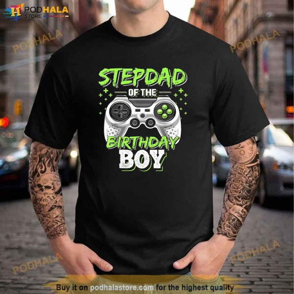 Stepdad of Birthday Boy Matching Video Game Birthday Party Shirt