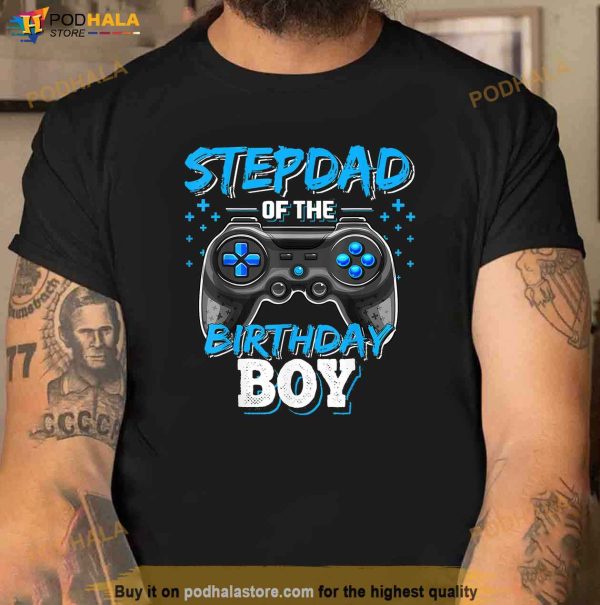 Stepdad of the Birthday Boy Matching Family Video Game Party Shirt