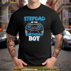 Stepdad Of The Birthday Boy Matching Family Video Game Party Shirt 3