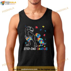 Stepdad Saurus Autism Awareness Autistic Dinosaur Family Shirt 3