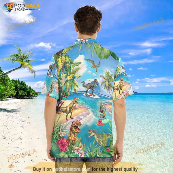 T-Rex Dinosaur Tropical Island Hawaiian Shirt, Aloha Hawaiian Shirt