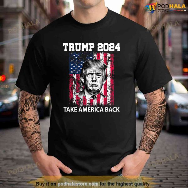 Take America Back Donald Trump Face 2024 Usa American Flag Shirt