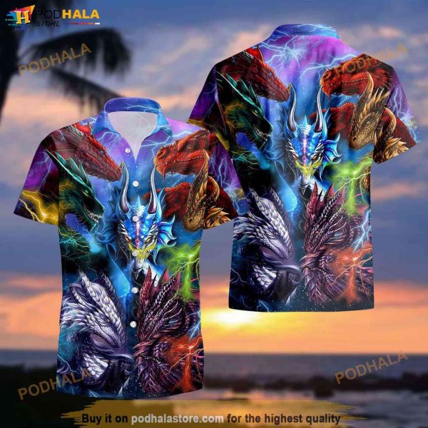 The Dragons In The Galaxy Hawaiian Shirt, Dungeons And Dragons Hawaii Button Up Shirt