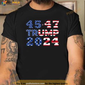 Trump 2024 45 47 Election Retro Vintage American Flag T-Shirt, Free Trump Tee