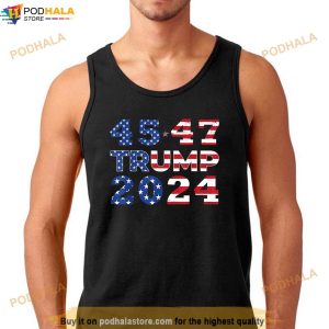 Trump 2024 45 47 Election Retro Vintage American Flag T Shirt Free Trump Tee 2