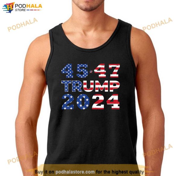Trump 2024 45 47 Election Retro Vintage American Flag T-Shirt, Free Trump Tee