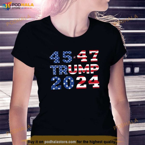 Trump 2024 45 47 Election Retro Vintage American Flag T-Shirt, Free Trump Tee