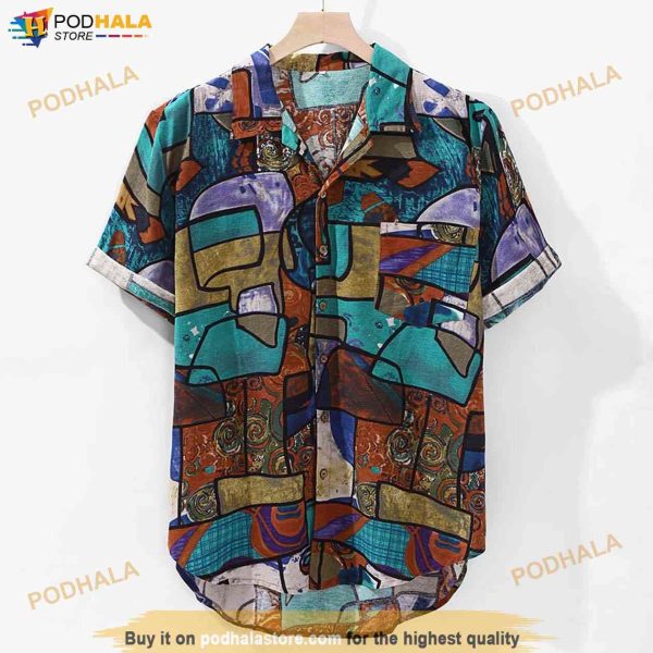 Unique Pattern Beach Hawaiian Shirt, Women Men Short Sleeve Button Up Shirt