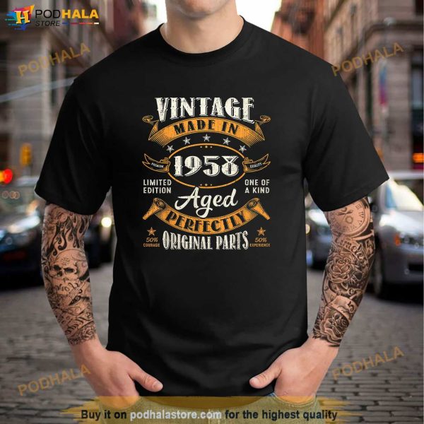 Vintage 65th Birthday Decorations Men Funny 1958 65 Birthday Shirt