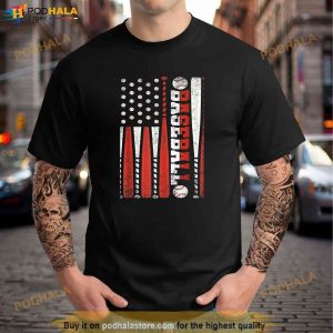 Vintage American Flag Baseball Team Gift Men Boys Teens Shirt