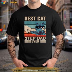 Vintage Best Cat Step Dad Ever Bump Fist Fathers Day Gifts Shirt 3