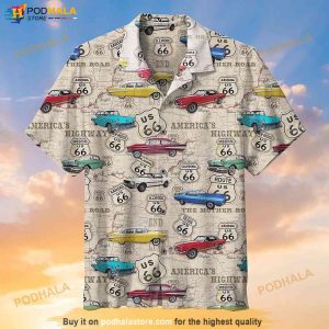 Vintage Muscle Car On Route Hawaiian Shirt, Aloha Short Sleeves Shirt