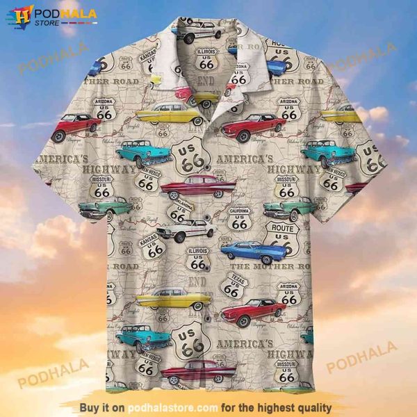 Vintage Muscle Car On Route Hawaiian Shirt, Aloha Short Sleeves Shirt