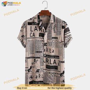 Vintage Newspaper Print Hawaiian Shirt, Aloha Hawaii Printed Beach Shirt