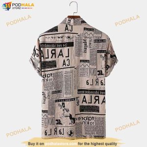 Vintage Newspaper Print Hawaiian Shirt Aloha Hawaii Printed Beach Shirt 2