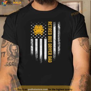 Vintage USA Flag Retired School Bus Driver Dad Retirement Shirt