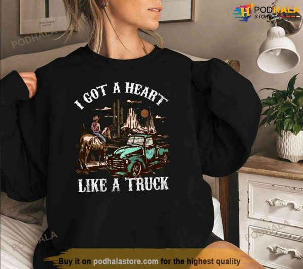 Western Sunset Cowgirl I Got A Heart Like A Truck Vintage Long Sleeve Shirt