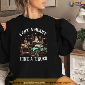 Western Sunset Cowgirl I Got A Heart Like A Truck Vintage Shirt 2