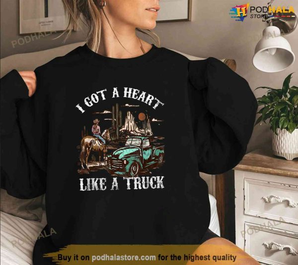 Western Sunset Cowgirl I Got A Heart Like A Truck Vintage Shirt