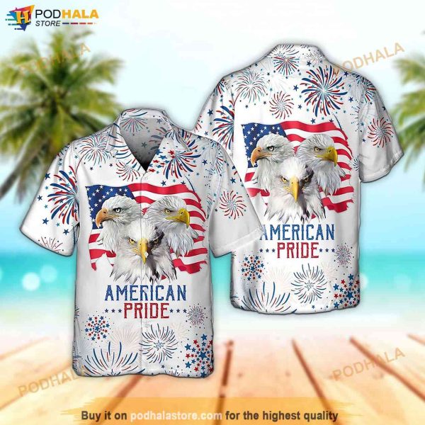 3D All Over Print Eagle American Pride 4th of July Hawaiian Shirt