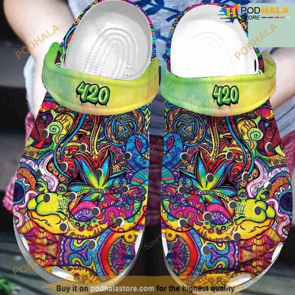 420 Hippie Trippy Tie Dye Weed Crocs Clogs Shoes