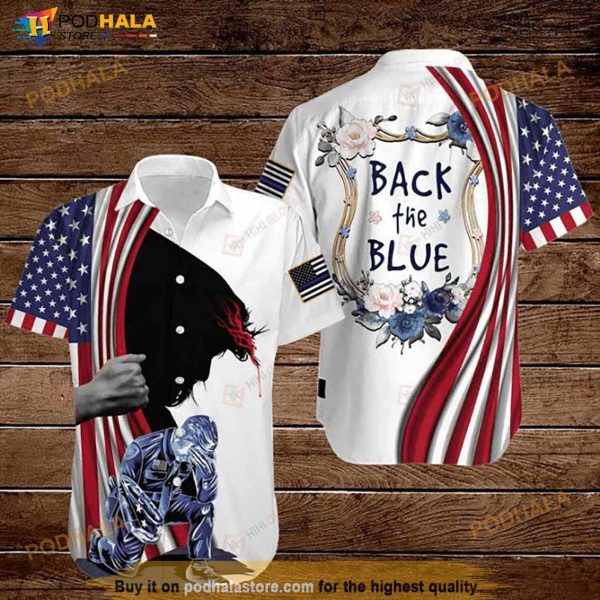 4th Of July American Flag Jesus Police Officer Back The Blue Hawaiian Shirt