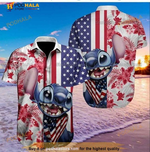 4th Of July American Stitch Cartoon Lilo And Stitch Hawaiian Shirt