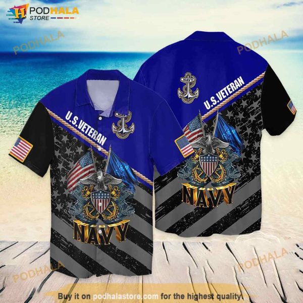 4th Of July Memorial Day Veteran American Flag Eagle Navy Hawaiian Shirt