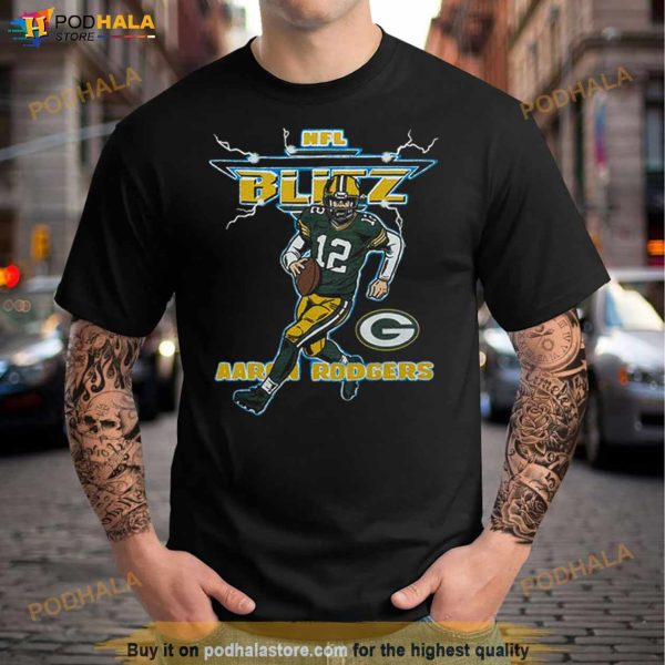 Aaron Rodgers NFL Blitz Green Bay Packers lighting Retro T Shirt