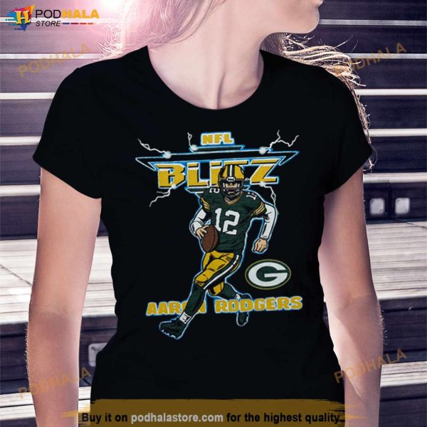 Aaron Rodgers NFL Blitz Green Bay Packers lighting Retro T Shirt