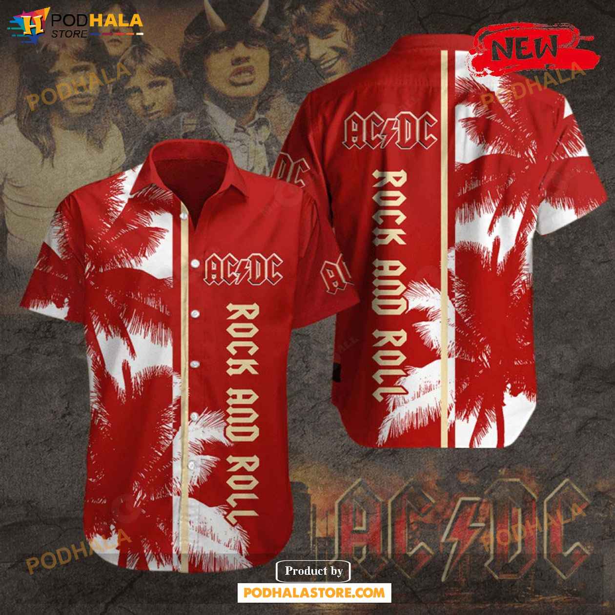 Acdc Rock And Roll Red Coconut Tree Design Hawaiian Shirt Acdc Rock And Roll Red Coconut Tree Design Hawaiian Shirt