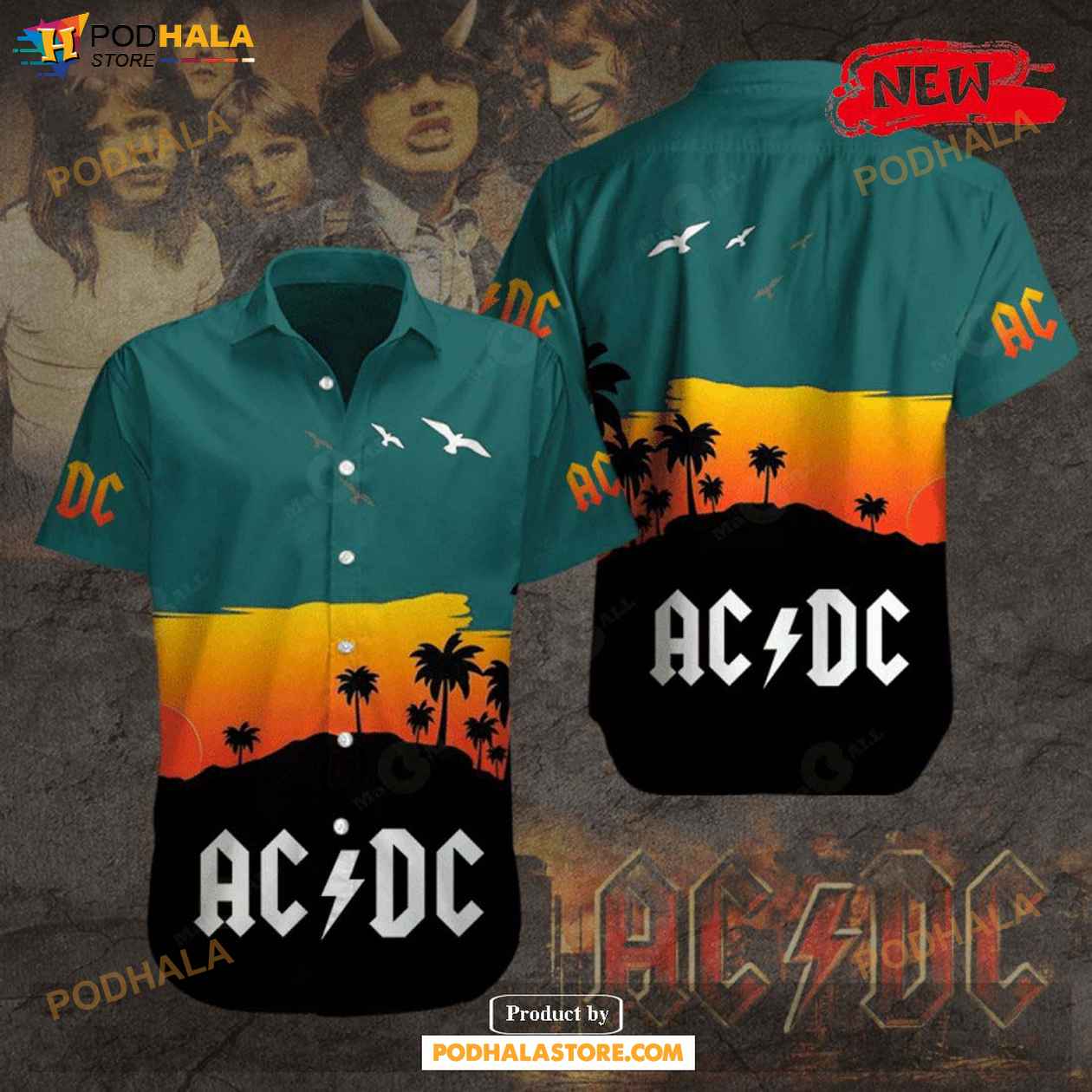 Acdc Rock Music Sunset Coconut Tree Design Hawaiian Shirt Acdc Rock Music Sunset Coconut Tree Design Hawaiian Shirt
