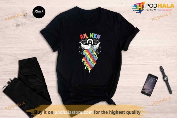 Ah Men Rainbow Gay Jesus Christian Shirt, Pride Shirt, Gay Rights T-Shirt
