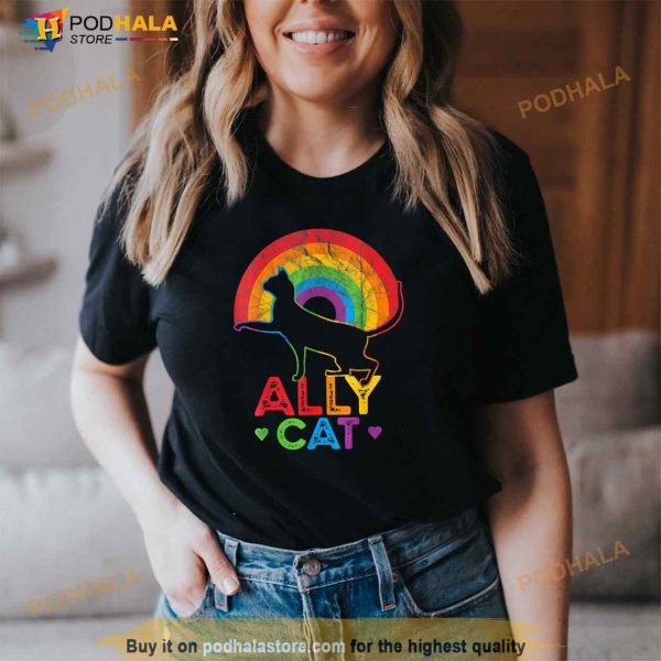 Ally Cat LGBT Pride Ally Cat With Rainbow Shirt
