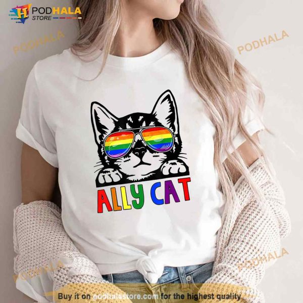 Ally Cat Pride Month Straight Ally Gay LGBTQ LGBT Women White Shirt