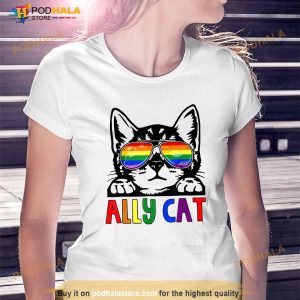 Ally Cat Pride Month Straight Ally Gay Lgbtq Lgbt Women White Shirt 3