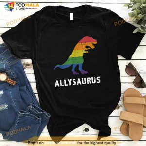 Allysaurus Dinosaur In Rainbow Flag For Ally Lgbt Pride Shirt 1