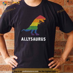 Allysaurus Dinosaur In Rainbow Flag For Ally Lgbt Pride Shirt 2