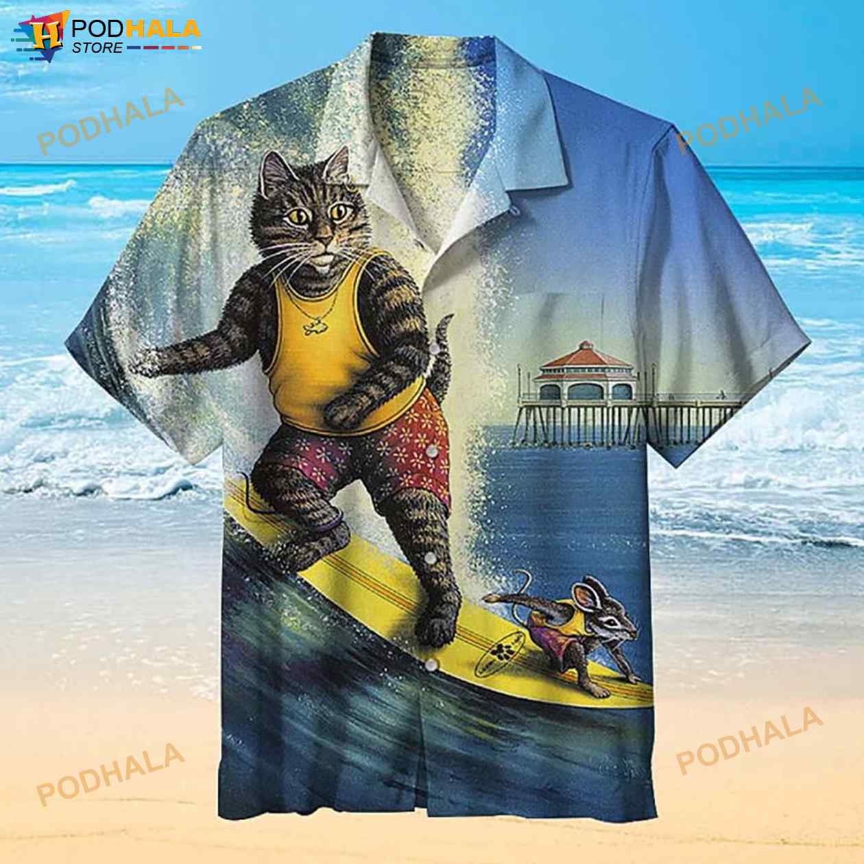 Amazing Cat And Mouse Surfing 3D Funny Hawaiian Shirt Amazing Cat And Mouse Surfing 3D Funny Hawaiian Shirt