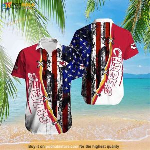American Flag Chiefs Hawaiian Shirt For NFL Fans, Kc Chiefs Gifts