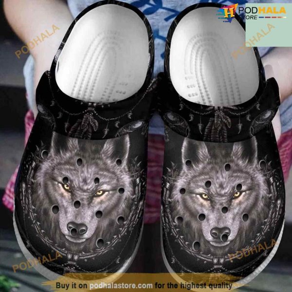 Angry Grey Wolf Shoes Wolf In The Drark Clogsbland Crocs Clog Shoes