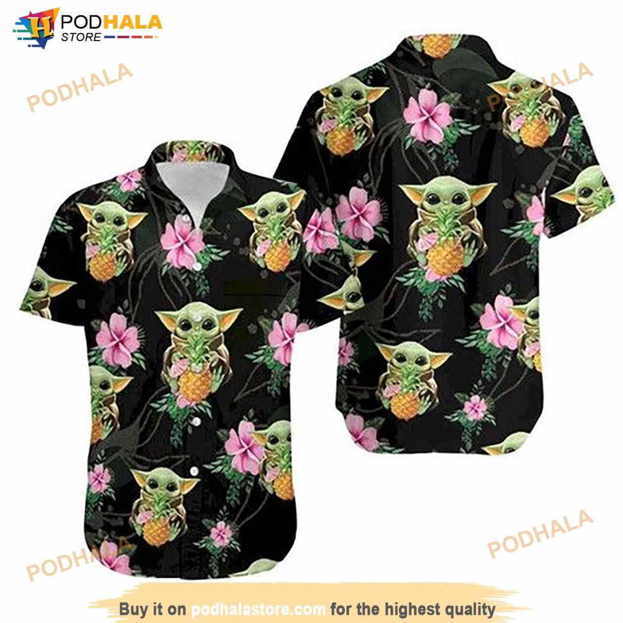 Baby Yoda Hugging Pineapples Seamless Tropical Hawaiian Shirt Baby Yoda Hugging Pineapples Seamless Tropical Hawaiian Shirt