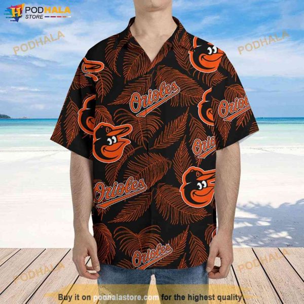 Baltimore Orioles Hawaiian Shirt, Sketch Palm Leaves Seamless Pattern Summer
