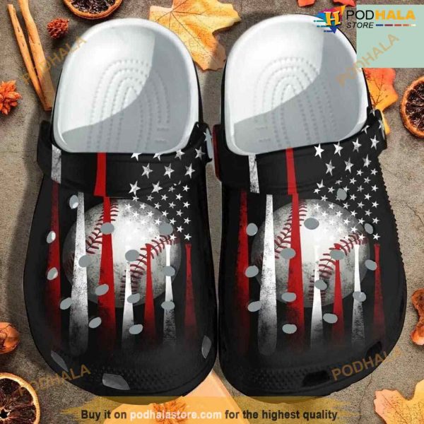 Baseball Ball America Flag Crocs Clog Shoes