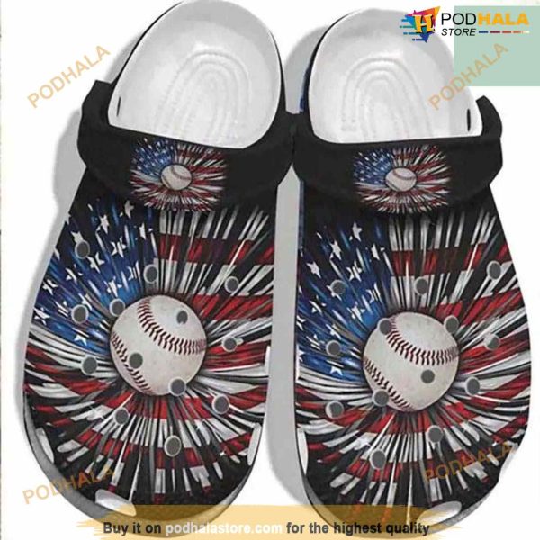 Baseball Ball Falls Usa Daisy America Flag Crocs Clog For Fan