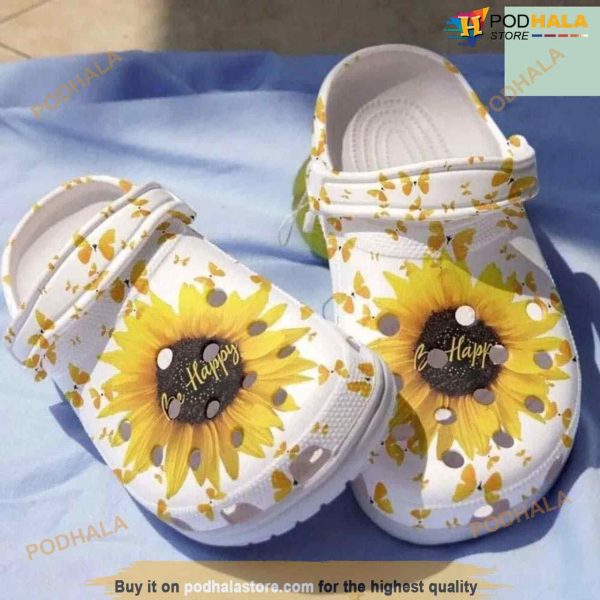Be Happy Sunflower Crocs Clog Shoes Shoes Gift For Mother Day