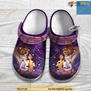Beauty And The Beast Pink Flowers Purple Crocs Clog Shoes