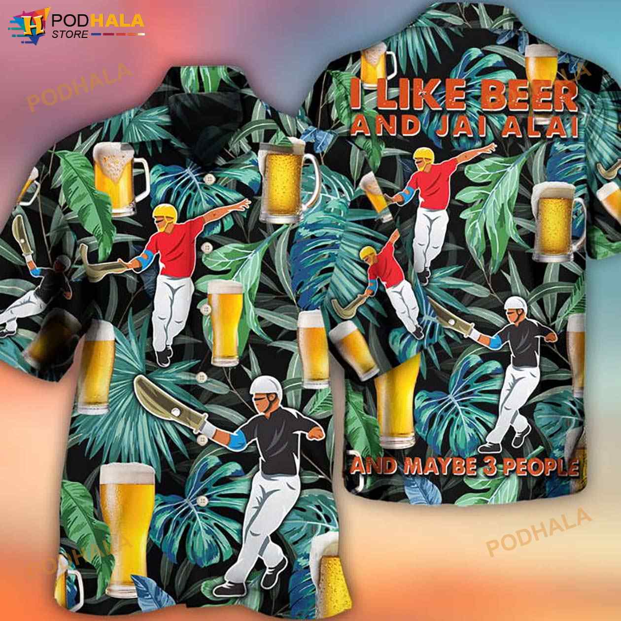 Beer And Jai Alai Tropical Pattern 3D Funny Hawaiian Shirt Beer And Jai Alai Tropical Pattern 3D Funny Hawaiian Shirt