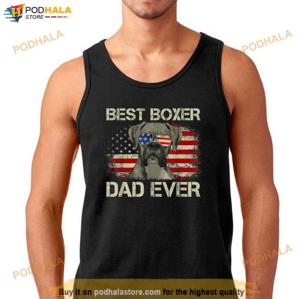 Best Boxer Dad Ever Tshirt Dog Lover American Flag Gift Shirt
